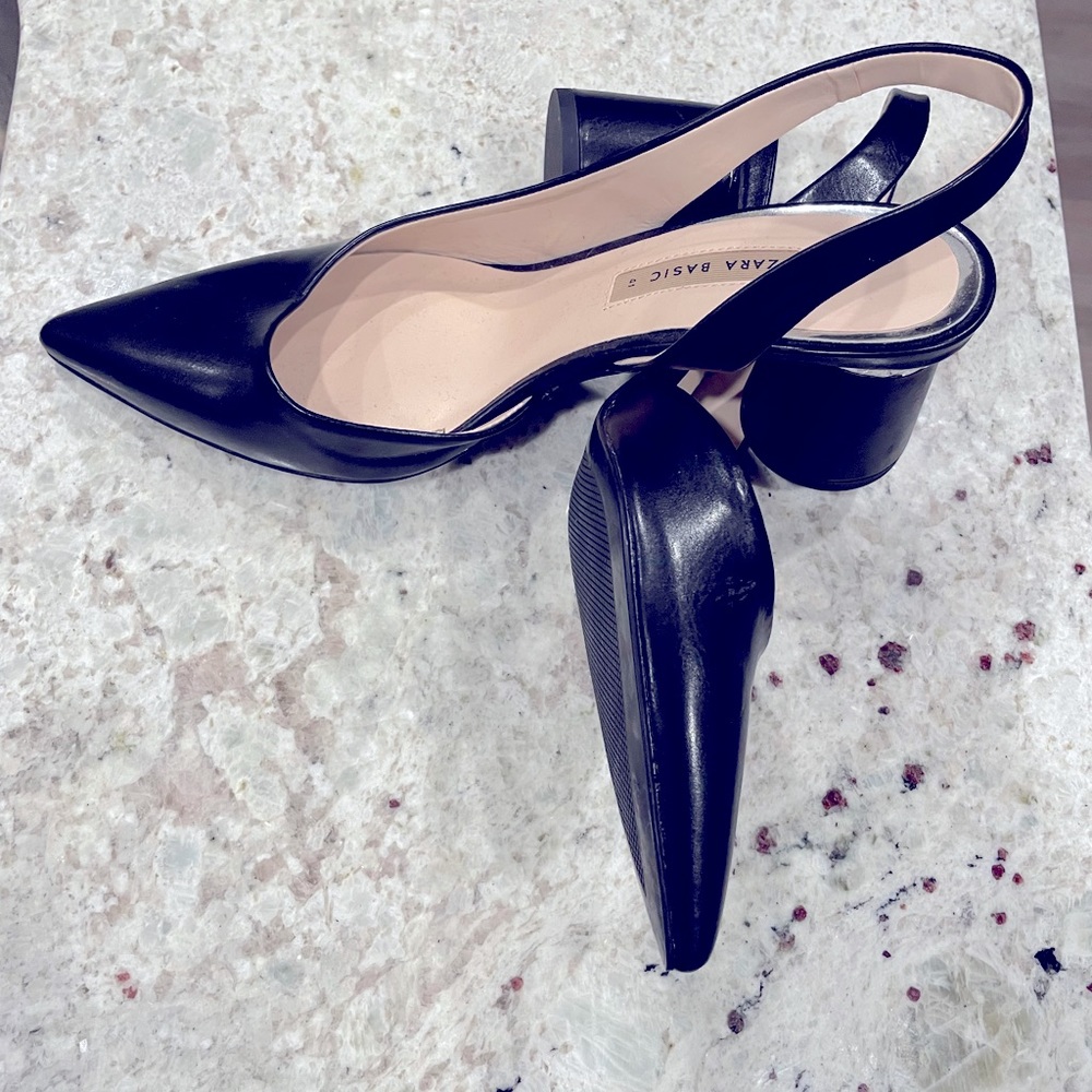 Zara pointed toe sling back shoe.